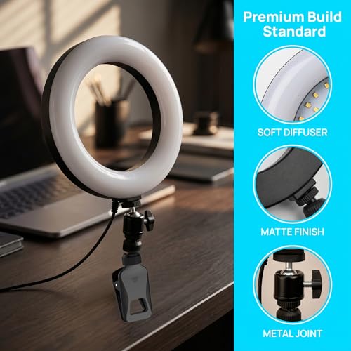 6" Ring Light with Desk Tripod Stand and Clip | Video Conference Lighting, Monitor Laptop Computer Compatible, Zoom Call Live Streaming, Remote Working Learning
