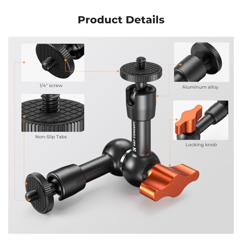K&F CONCEPT 6" Magic Arm 1/4" Screw 360°Ballhead Articulating Mini Arm Mount for Monitor, LED Light, Webcam - size: 6 Inch