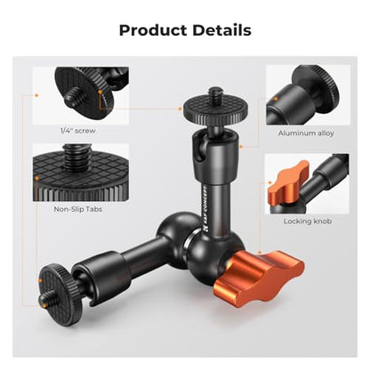 K&F CONCEPT 6" Magic Arm 1/4" Screw 360°Ballhead Articulating Mini Arm Mount for Monitor, LED Light, Webcam - size: 6 Inch
