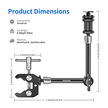 NEEWER 5.9"/15cm Adjustable Friction Magic Arm with 1/4" Screw on Both Ends, Compatible with SmallRig Cage, Flash/LED Light/Microphone/Monitor/SuperClip, Max Load 4.4lb/2kg, ST15 - style: 11"/28cm w/Clamp