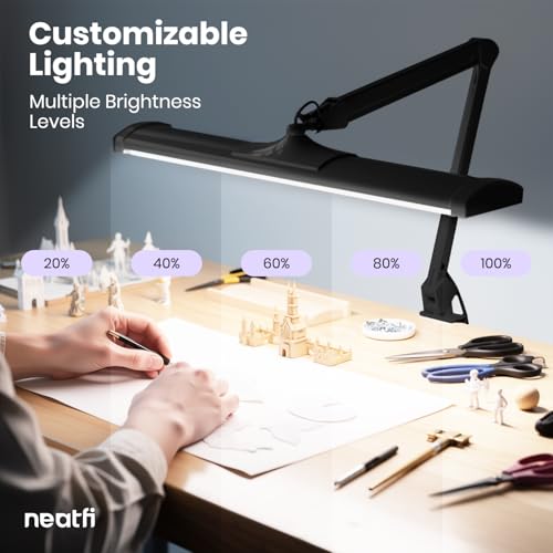 Neatfi Ultra 3,500 Lumens LED Desk Lamp with Clamp – 45W, 270 SMD LEDs, Shadow-Free | Adjustable Brightness | Task Light for Nail, Craft & Office (Black, 26-Inch Wide Shade) - color: Black