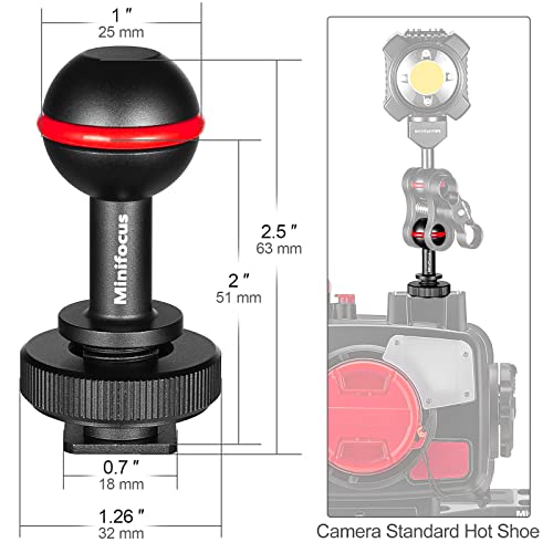 MINIFOCUS 1" Ball Head Cold Shoe Base Adapter, Universal Ball Joint Bracket with Cold Shoe Base Adapter for Diving Light Underwater Camera Waterproof Housings Case Video/Flash/Strobe Hot Shoes - color: Cold Shoe