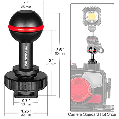 MINIFOCUS 1" Ball Head Cold Shoe Base Adapter, Universal Ball Joint Bracket with Cold Shoe Base Adapter for Diving Light Underwater Camera Waterproof Housings Case Video/Flash/Strobe Hot Shoes - color: Cold Shoe