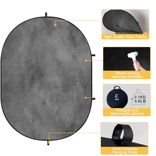 Kate Collapsible Backdrop Pop up Photo Backdrops Folded Grey Black for Photography, for Video, for Broadcast, 5x6.5ft