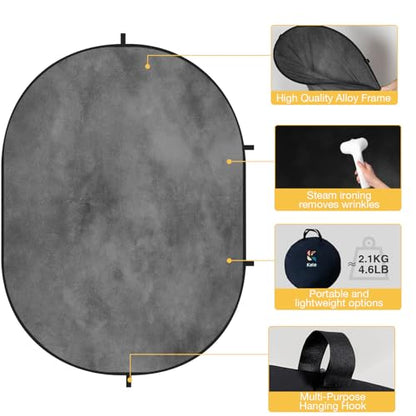 Kate Collapsible Backdrop Pop up Photo Backdrops Folded Grey Black for Photography, for Video, for Broadcast, 5x6.5ft