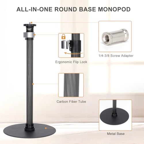 Koolehaoda Carbon Fiber Desktop Monopod Stand, 16"-28" Adjustable with Base | Heavy Duty Table Mount Extension Rod, for DSLR Camera, Webcam, Light, Live Streaming & Vlogging, Stable Base, Lightweight