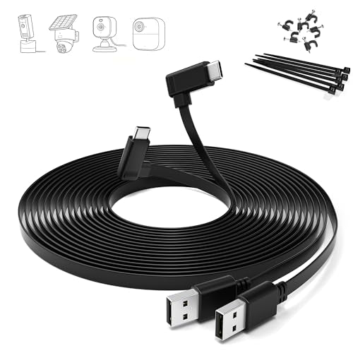 Itramax Flat USB C Cable 10FT/3M,2Pack Right Angle Long USB A to Type C Extension Charger Cord,Continuous Power Supply Security Camera Replacement Charging Wire for Blink Outdoor 4/Mini 2,eufy,Tapo - color: Black, size: 10FT/3M