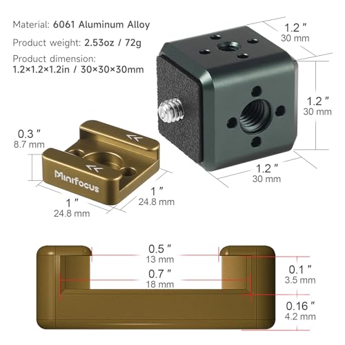 MINIFOCUS Multi-Hole Screws Adapter with Cold Shoe Mounts, Aluminum Thread Mounting Post/Block with 1/4'' & 3/8'' Thread Hole and Arri-locating Hole for Tripod, Magic Arm, Microphone, Camera Cage
