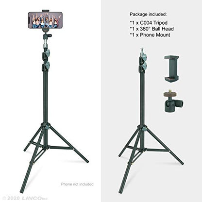 LINCO Selfie Stick Cell Phone Stand for Video Call and Conference, 360 Degree Ball Head, 63 Inches Compact Tripod Stand for Apple & Android Devices, C004B 1 Set