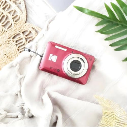 Kodak PIXPRO FZ55-RD 16MP Digital Camera 5X Optical Zoom 28mm Wide Angle 1080P Full HD Video 2.7" LCD Vlogging Camera (Red) Packaging May Vary | 16.35MP Sensor, 28mm Wide-Angle, 1080p Full HD Video, 2.7 LCD - color: Red