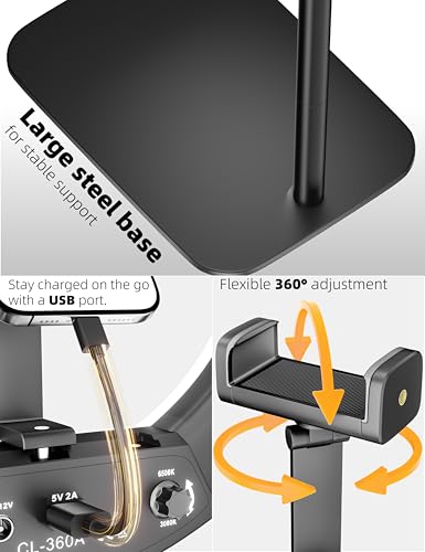 Ring Light Overhead Phone Mount,14'' LED Ring Light with Stand and Phone Holder,CRI Max 96 Professional for Video Recording,Live Streaming,Cooking and Content Creation(66.9High)