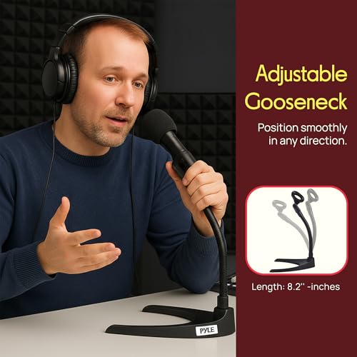 Pyle Universal Adjustable Desktop Microphone Stand - Tabletop Mic Holder Low Profile Mic Stand w/ Flexible 8.2'' Gooseneck Mount & U Shape Base - Table Tops, Desk, Podium, Counter Use PMKS8X2 (Pair) - style: Double Pack