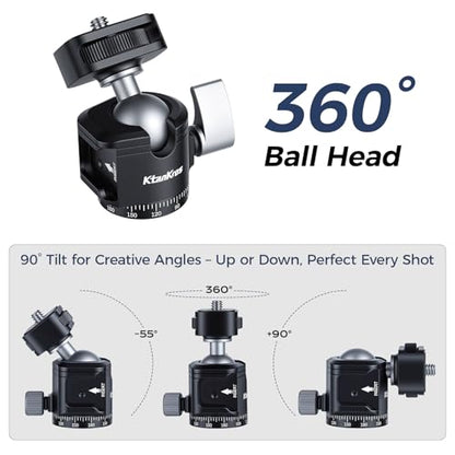 MI-1 Mini Ball Head – Compact 360° Rotating Camera Mount with 1/4" Screw, Cold Shoe Accessory Holder, 90° Tilt & 3/8" Adapter for DSLR, Mirrorless, Smartphones and Lighting Accessories