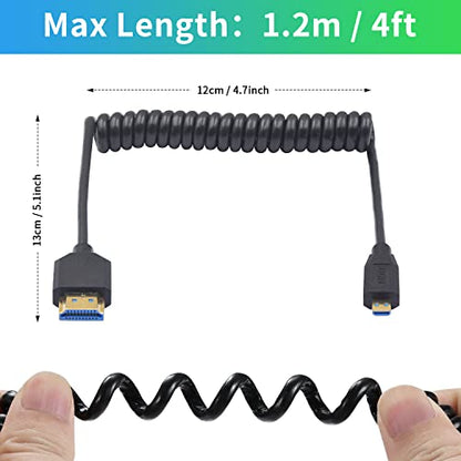 Duttek 8K Coiled Micro HDMI to HDMI Cable 1FT-4FT, 48Gbps HDMI to Micro HDMI 2.1 Cable Ultra Thin (8K@60Hz, 4K@240Hz) for Camera, Raspberry Pi 5 4, GoPro Hero, Cam Link Samsung G8,G9 and HDR Support - style: Micro HDMI to HDMI Male Coile Cable