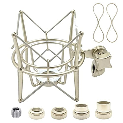 SUUNTOK AT2020 Shock Mount Universal Microphone Holder Spider Recording Mic Shockmount Stand Compatible with Many Condenser Mics Like Rode NT1-A NT2-A Procaster MXL 990 770 U87 (Champagne) - style: Champagne Compatible with AT2020