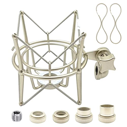 SUUNTOK AT2020 Shock Mount Universal Microphone Holder Spider Recording Mic Shockmount Stand Compatible with Many Condenser Mics Like Rode NT1-A NT2-A Procaster MXL 990 770 U87 (Champagne) - style: Champagne Compatible with AT2020