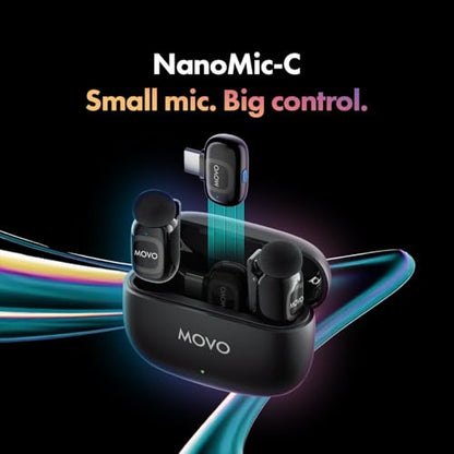 Movo NanoMic Dual USB-C Wireless Microphone for iPhone 15/16/17 and Up, Android, iPad Pro & Laptops – Wireless Lavalier Mic for USB-C Smartphones & Devices, Great for Vlogging & TikTok