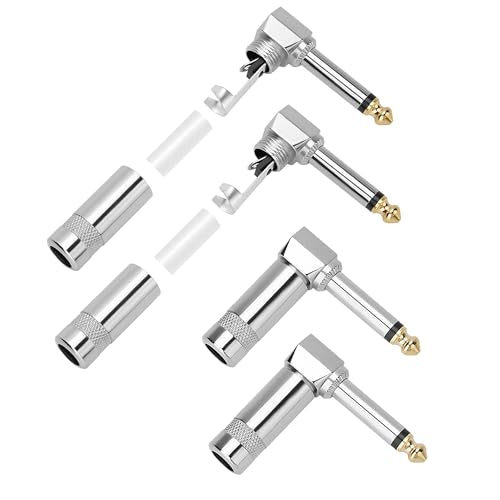 Right Angle 6.35mm 1/4 Inch TS Mono Plug 4 Pack, 90 Degree 1/4" Solder Type DIY Audio Cable Adapter Connector, Metal Housing for Guitar/Speaker/Microphone Audio Cable Repair Replacement - color: 90 Degree Right Angle Plug, size: 4 Pack