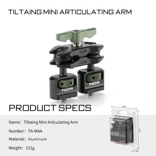 Tilta Mini Articulating Arm | Mount Camera Accessories with 1/4"-20 to 1/4"-20 (with Locating Pins) Connectors (Others Available Separately) | TA-MAA | 2 Ball Heads, 1/4-20 with Retractable Locating Pins, Aluminum, 9.9 Lb Load Capacity