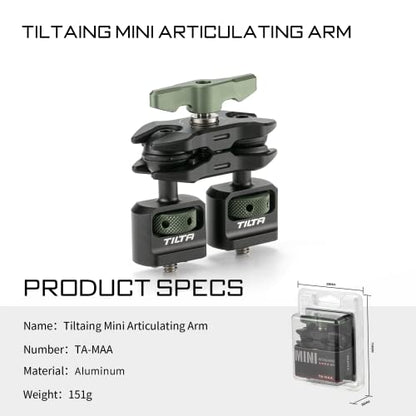 Tilta Mini Articulating Arm | Mount Camera Accessories with 1/4"-20 to 1/4"-20 (with Locating Pins) Connectors (Others Available Separately) | TA-MAA | 2 Ball Heads, 1/4-20 with Retractable Locating Pins, Aluminum, 9.9 Lb Load Capacity