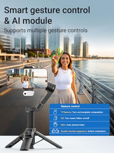 AOCHUAN AI Face Tracker Gimbal Stabilizer for iPhone w/Magnetic Remote, 360° Pan Rotation 3-Axis Gimbal for iPhone, Stabilizer w/Light, Built-in Extension Rod & One-Touch Open Tripod, Volg, Sport - size: X3AI