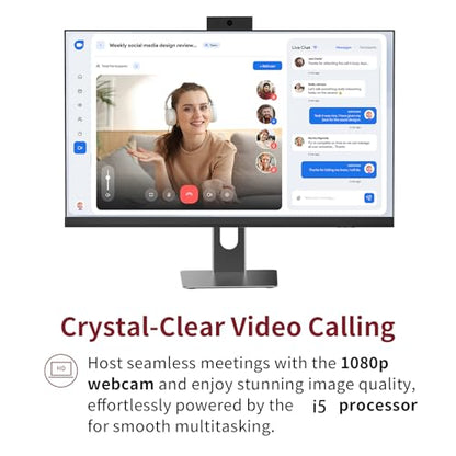 All in One Desktop Computer, 24" Display, i5 CPU Up to 3.3 GHz, 16GB RAM, 256 GB SSD, Privacy Protection Webcam, WiFi 6 + BT 5.3, Win11 Home, Black