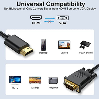 6ft HDMI to VGA Cable 5-Pack, 1080P HD Video, Compatible with Computer, Laptop, Monitor, Projector, HDTV - size: 6 Feet, style: 5Pack