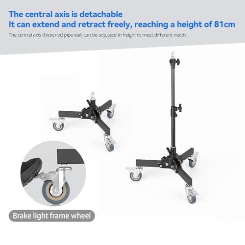 AMBITFUL Heavy Duty Light Stand with Casters, 21-31.9" Photography Tripod Stand with Adjustable Height -Foldable Design & 3 Locking Casters for Studio/Low-Angle Shooting, Softboxes & Studio Lights
