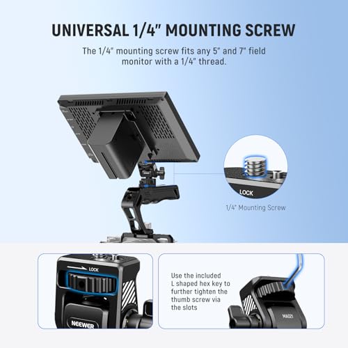 NEEWER Field Monitor Mount Monitor Holder with 1/4" Screw, 360° Swivel, 180° Tilt, Anti Twist Screw Compatible with Atomos Ninja 5" & 7" Camera Monitor Compatible with SmallRig Camera Cage, MA021 - style: MA021 w/1/4" Screw