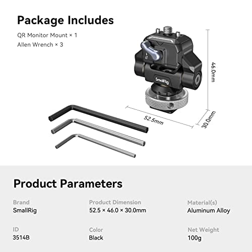 SmallRig Quick Release Camera Monitor Mount with Cold Shoe, Supports Swivel 360° and Tilt 170° Adjustable, Drop-in HawkLock Camera Hot Cold Shoe Monitor Holder for 5" & 7" Monitor - 3514C