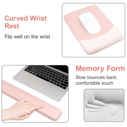 MOSISO Keyboard Mouse Pad Set, Large Gaming Mouse Pad&Rectangular Keyboard Wrist Rest&Mousepad with Wrist Rest&Coaster, Ergonomic Non-Slip&Easy Typing Pad with Curved Silicone Lining, Baby Pink - color: Baby Pink
