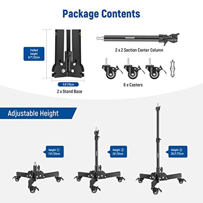 NEEWER Pack of 2 Heavy Duty Light Stands with Wheels, 2.4 Feet Max. Height, Foldable Tripod for Low Angle Shooting, Lighting Stand for Softbox, Monolight and Other Photography Equipment, ST72 - style: 2 Pack