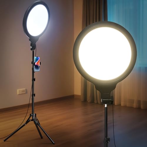 Ring Light Tripod for iPhone, 14" Circle LED Ring Light with Phone Holder for Photography Video Recording, 3 Color Modes, Adjustable Height for Live Streaming, Content Creation, TikTok, YouTube - size: 14inch Black USB