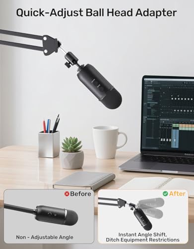 Ball and Socket Head Microphone Adapter with Angle Adjustment [All Metal], Universal Mic Stand Adapter for Audio Studio & Live Performance Mic Setups with 5/8" & 3/8'' Adapters