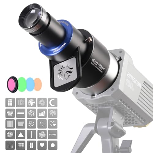 Bowens Mount Projector Attachment,Spotlight Optical Snoot Photography kit for COB Monolight Portraits/Product,Compatible with Aputure Amaran100X/D 200D/X,Godox SL60/SmallRig,4 Color Filters,25 Gobos - size: Bowens Mount for COB Monolight