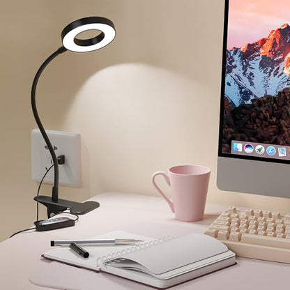 Foneso Desk Lamp Clip on Light, 48 LED USB Lamp with 3 Color Modes 10 Brightness Levels, 360° Flexible Gooseneck Eye Protection Bed Night Light for Reading, Makeup, Craft (Black) - size: 1 Pack