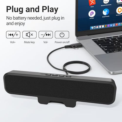 INGA Computer Speakers, USB Plug and Play Desktop Speakers, Wired Computer Soundbar for Gaming/Meetings, Easily Clamps to Monitor, Compatible with PC, MAC, Laptop 10 W - size: Speaker