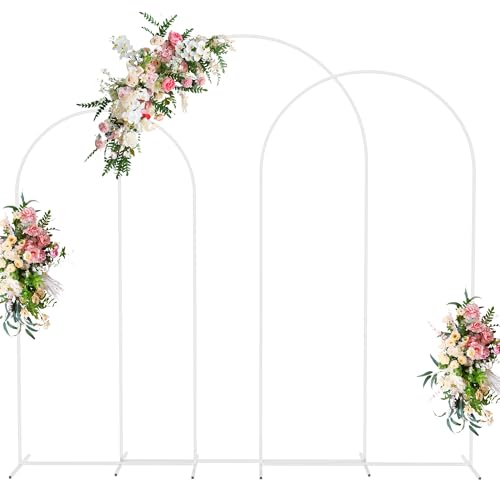 Wokceer White Metal Wedding Arch Stand Set of 3 Sizes 8FT, 7.2FT, 6.6FT for Wedding Ceremony, Baby Shower, Birthday Party, Garden Decoration - color: White, size: 8FT, 7.2FT, 6.6FT