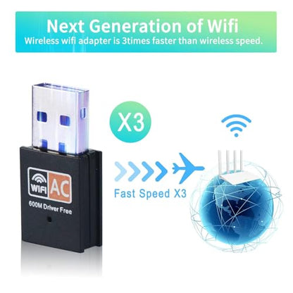 USB WiFi Adapter, AC600 2.4G/5G Dual Band Wireless WiFi Adapter for Desktop PC, Linccras Mini WiFi Dongle for Windows XP/7/8/10, Mac 10.9-10.313
