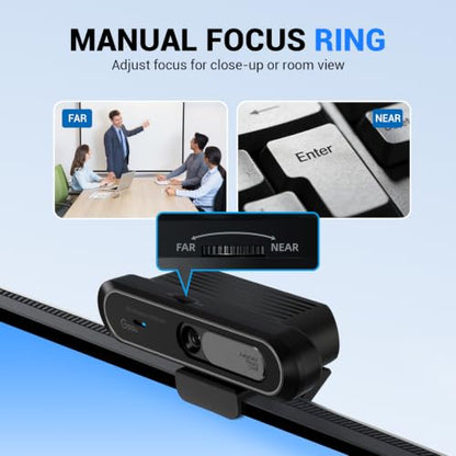 Gsou Wireless Webcam 1080P Full HD with Auto Electric Privacy Cover -2.4G Rechargeable Wireless Computer Camera with Manual Focus Ring, Half-Day Battery Life, Webcam for Streaming, Teams, Zoom, PC/Mac