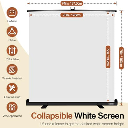 White Backdrop Screen, Collapsible Chroma Key Retractable Photo Background | 74 x 76in Portable Chromakey Panel, Wrinkle Resistant, Pull Up, Video Conference, Live Game, Streaming, Photographic Studio - color: White, size: 74 x 76in