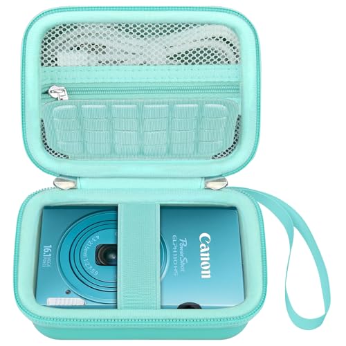 Elonbo Carrying Case for Canon PowerShot ELPH 360 HS A/ 360 HS/ 360/ IXY 650 Digital Camera, Canon PowerShot ELPH 330/190/160/115/130/110 Camera Hard Travel Bag, Mesh Pocket fits Battery Cable, Green - color: Green