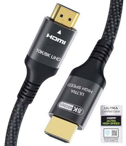 Certified 10K 8K 4K HDMI 2.1 Cable 1.5FT, 48Gbps Ultra High Speed HDMI Cord | Ethernet CEC 4K 240Hz 165Hz 144Hz 120Hz 8K 60Hz eARC Netflix HDCP2.3 HDR10+ PC Laptop RTX5090 TV Monitor Projector X-box PS5 - size: 1.64 ft