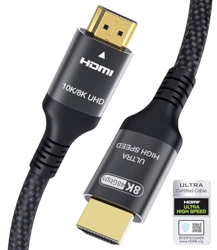 Certified 10K 8K 4K HDMI 2.1 Cable 1.5FT, 48Gbps Ultra High Speed HDMI Cord | Ethernet CEC 4K 240Hz 165Hz 144Hz 120Hz 8K 60Hz eARC Netflix HDCP2.3 HDR10+ PC Laptop RTX5090 TV Monitor Projector X-box PS5 - size: 1.64 ft