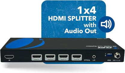 OREI 8K HDMI Splitter 1 in 4 Out, 1 x 4 Duplicate/Mirro Screen with Audio Extractor UltraHD Supports Upto 4K @ 120Hz IR EDID HDCP 2.3 for PS5, Xbox, NVIDIA (BK-104A) - style: 8K@60Hz - 4 Outputs w/ Audio Extractor