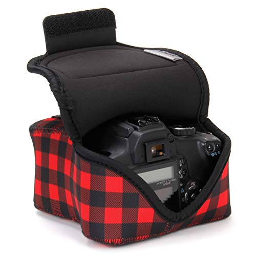 USA Gear DSLR Camera Case/SLR Camera Sleeve (Red Plaid) with Neoprene Protection, Holster Belt Loop and Accessory Storage - Compatible With Nikon D3100 / Canon EOS Rebel SL2 / Pentax K-70 & More - color: Red Plaid, size: Compact SLR