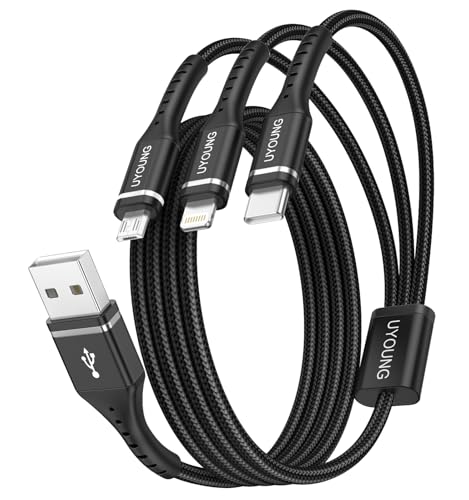 Multi Charging Cable 2Pack 4FT, 3 in 1 Charger Cable Braided Universal Phone Charging Cord with Lightning/Type C/Micro USB Ends, Multiple USB Cable for iPhone/Samsung/Google Cell Phones and More - color: Black, size: 4FT, style: USB A to Multiple Connecto