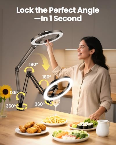 Pro Bright Overhead Ring Light with Clamp for Desk, Plug-in Powered for Stronger Lighting, Flexible Arm Phone Mount for Video, Cooking, Crafts & Livestream (18W) - size: High Brightness 36.6" - Clip-On Phone Holder