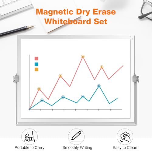 Desktop Whiteboard 16x12 Stand, Double Sided Dry Erase Board Kids | Portable with Handle, Foldable Aluminum Stand, 360° Angle, 8 Markers 4 Magnets 1 Eraser, Smooth Magnetic Surface - size: 16"W x 12"H