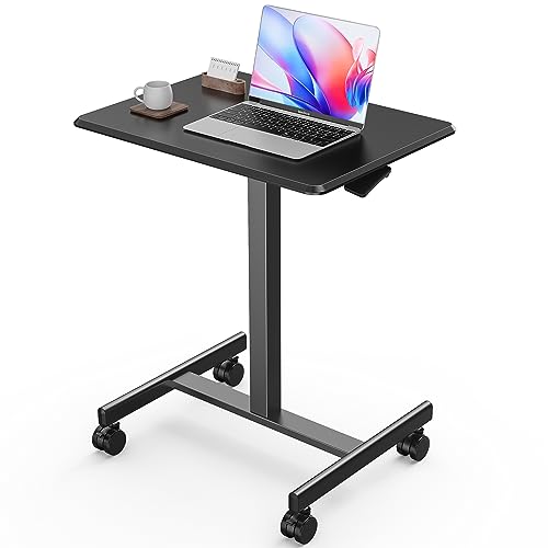 Sweetcrispy Mobile Rolling Desk with Lockable Wheels, Small Standing Laptop Desks, Sit Stand Adjustable Height Table Portable, Computer Workstations for Home Office, Black - color: Black